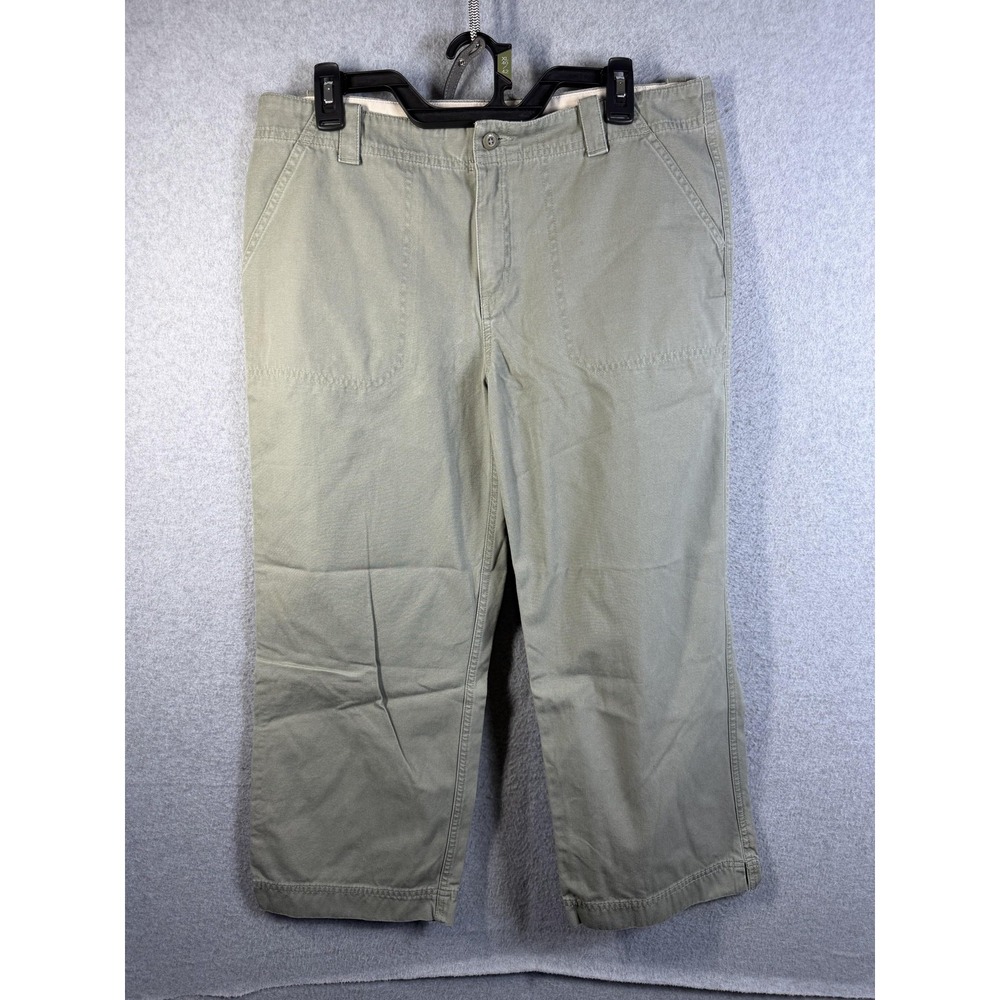 Eddie Bauer Pants Womens 10 Green Capri Twill Cotton Crop Casual Utility Pockets